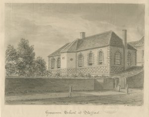 Stafford - Grammar School: sepiateckning, 1837 av John Buckler
