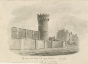 Stafford - Round Tower of the Gaol: sepiateckning, 1843 av John Buckler