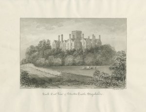 Stourton Castle: sepiatvättteckning, 1846 av John Buckler