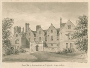 Tamworth - The Moat House: sepiateckning av John Buckler