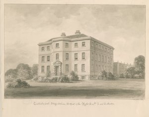 Teddesley Hall: sepiatvättteckning, 1841 av John Buckler