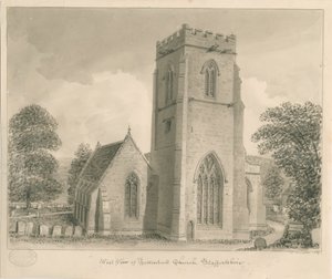 Tettenhalls kyrka: sepiatvättteckning, 1837 av John Buckler