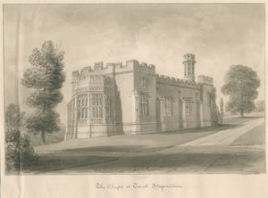 Tixall - Kapell i Tixall Hall: sepiatvättteckning av John Buckler