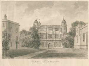 Tixall Hall and Gatehouse: sepiateckning, 1841 av John Buckler