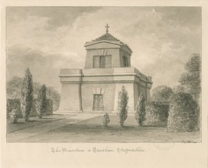 Trentham - Mausoleet: sepiateckning av John Buckler