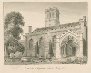 Trentham Church: sepiatvättteckning, 1840 av John Buckler