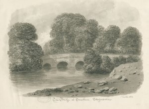 Trentham Hall - Bridge: sepiatvättteckning, 1844