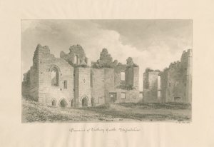 Tutbury Castle - Remains from Inner Courtyard: sepiatvättteckning, 1812 av John Buckler