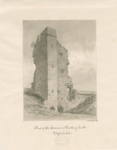 Tutbury Castle: sepiatvättteckning av John Buckler