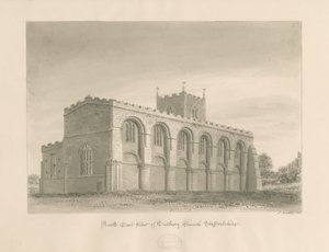 Tutbury Priory Church: sepiatvättteckning, 1812 av John Buckler