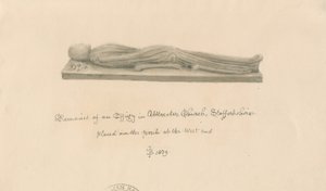 Uttoxeter Church - Effigy: sepiatvättteckning av John Buckler