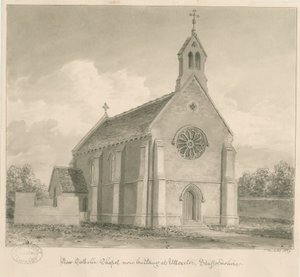 Uttoxeter Town - New Catholic Chapel: sepiateckning av John Buckler