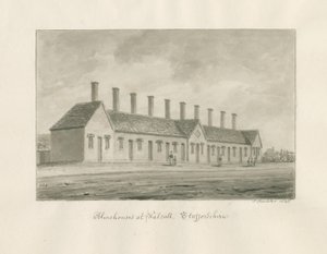 Walsall - Almshouses: sepiatvättteckning av John Buckler