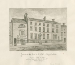 Walsall Town - Grammar School: sepiatvättteckning, 1845 av John Buckler