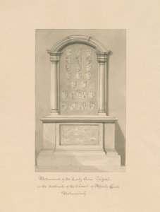 Westmorland - Appleby Church - Monument till Lady Anne Clifford: sepiateckning, 1800 av John Buckler
