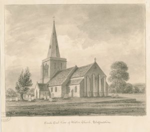 Weston-on-Trent Church: sepiateckning, 1841