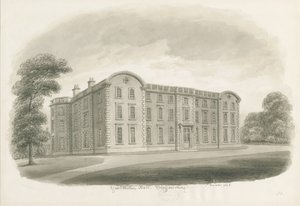 Weston-under-Lizard - Hall: sepiatvättteckning av John Buckler
