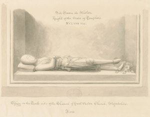 Weston-under-Lizard Church - Effigy of Sir Hamo de Weston: sepiatvättteckning, 1842 av John Buckler