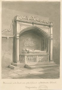 Wolstanton Church - Monument: sepia tvätt ritning av John Buckler