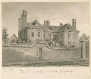 Wolverhampton - The Deanery House: sepiateckning av John Buckler