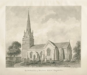 Wombourne Church: sepiateckning, 1845 av John Buckler