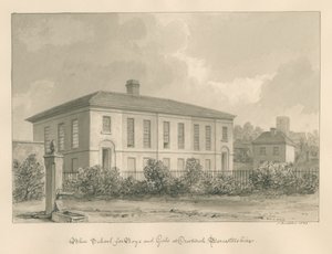 Worcestershire - Droitwich - Blue School: sepiateckning av John Buckler
