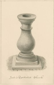 Worcestershire - Droitwich - Dodderhill Church Font: sepiateckning, 1833 av John Buckler