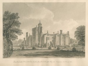 Worcestershire - Hindlip Hall: sepiateckning, 1833 av John Buckler