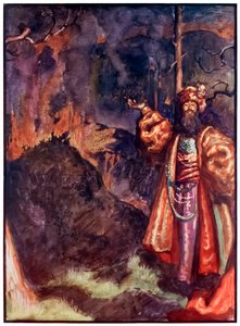 Demas från The Pilgrims Progress From This World, To That What Is To Come av John Bunyan (1628-1688) Illustration av Byam Shaw (1872-1919) som visar Demas som bjuder in pilgrimerna att arbeta i silvergruvan av John Byam Liston Shaw