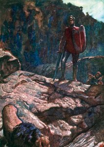 Greatheart driver tillbaka lejonet (färglitografi) av John Byam Liston Shaw