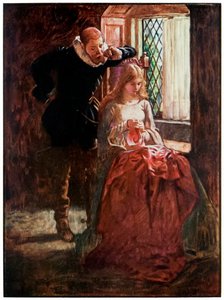Mr Brisk and Mercy from The Pilgrims Progress From This World, To That Who Is To Come av John Bunyan (1628-1688) Illustration av Byam Shaw (1872-1919), Mr Brisk uppvaktar nåd tills han upptäcker henne i av John Byam Liston Shaw