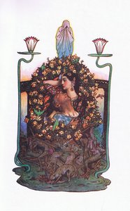 Trädgården vid bron, illustration från Kamas trädgård (och andra texter från Indien), 1920 av John Byam Liston Shaw