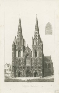 Lichfield Cathedral - West Front: gravyr och [tidigt 1800-tal] (tryck)