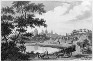 Utsikt över Buenos Aires, från volym 14 av "En allmän samling av de bästa och mest intressanta resorna och resorna i alla delar av världen" av John Pinkerton, publicerad 1813 (gravyr) (s/v foto)