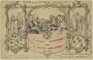 Faksimilreproduktion av det första julkortet av John Callcott Horsley
