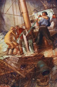 Alla händer till pumparna! (färglitografi) av John Cameron