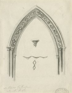 Interiör av Lichfield Cathedral - Arch i North Aisle: sepiateckning, nd [?1800-talet] (ritning) av John Carter