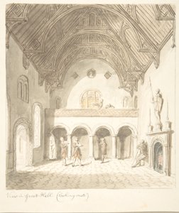 Lea Castle, Worcestershire, Utsikt i stora salen, tittar västerut, ca. 1816.