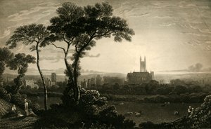"Östlig utsikt över staden Canterbury", c1837. av John Charles Varrall