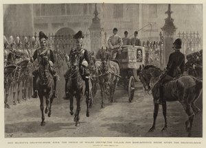 Hennes Majestäts salongen, H R H prinsen av Wales lämnar palatset för Marlborough House efter salongen