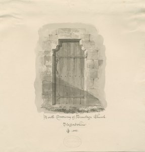 Armitage Church - North Doorway: sepiateckning, 1823 av John Chessell Buckler