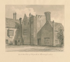 Buckinghamshire - Chenies Hall: sepiateckning, 1824 av John Chessell Buckler