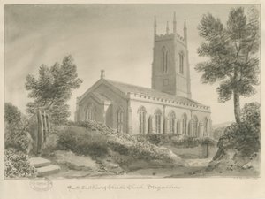 Cheadle Church: sepiateckning av John Chessell Buckler