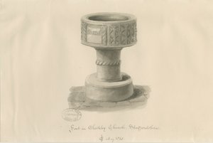 Typsnitt i Checkley Church: sepiateckning, 1841 av John Chessell Buckler