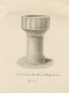 Font i Enville Church: sepiateckning, 1820 av John Chessell Buckler