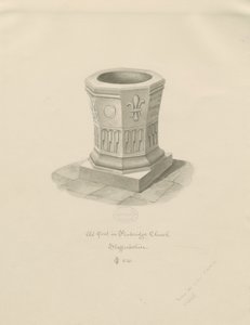 Typsnitt i Penkridge Church: sepiateckning, 1841 av John Chessell Buckler
