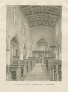 Interiör av Blithfield Church: sepiateckning, 1824 av John Chessell Buckler