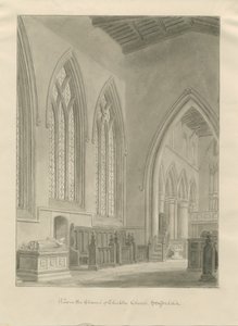 Checkley Churchs interiör: sepiateckning, 1841 av John Chessell Buckler