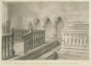 Interiör av Draycott i Moors Church: sepiateckning, 1841 av John Chessell Buckler