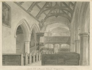 Interiör av Sandon Church: sepiateckning, 1841 av John Chessell Buckler